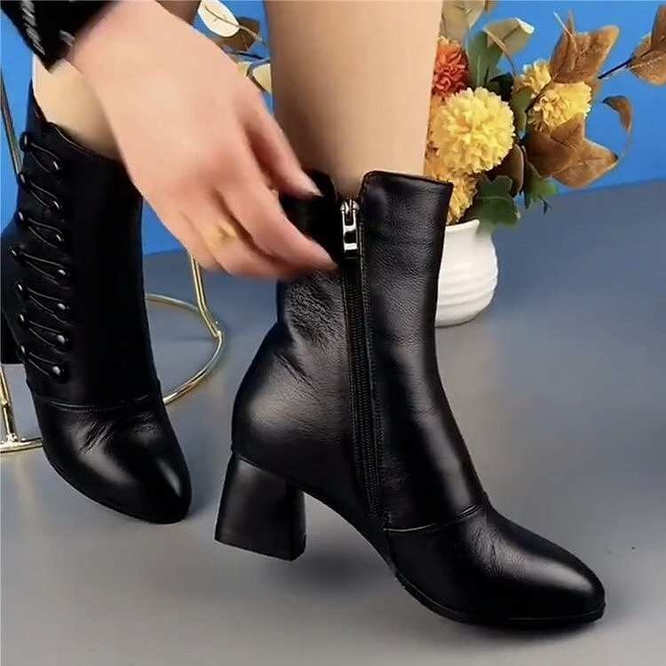  lady's shoes short boots reverse side nappy Short tea n key heel autumn winter futoshi heel black black 23.5cm(37) reverse side nappy 