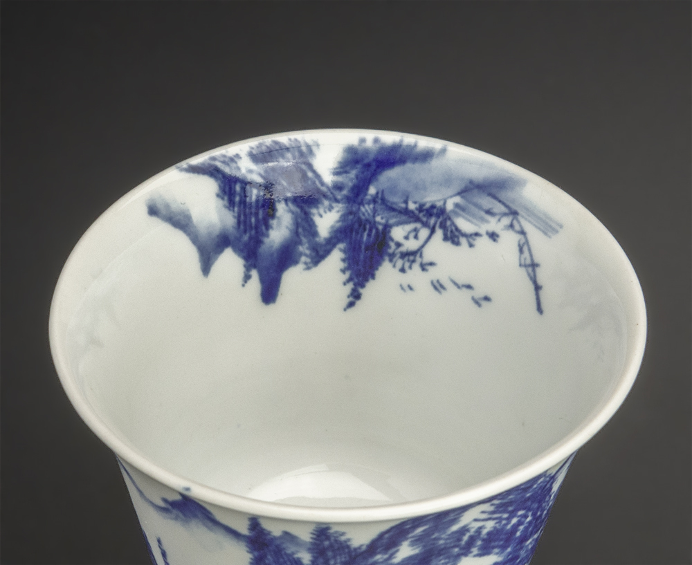 明治時代 本多左平 染付山水碗 京焼 古美術_画像4