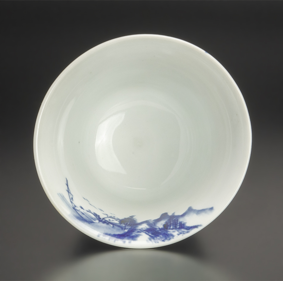 明治時代 本多左平 染付山水碗 京焼 古美術_画像5