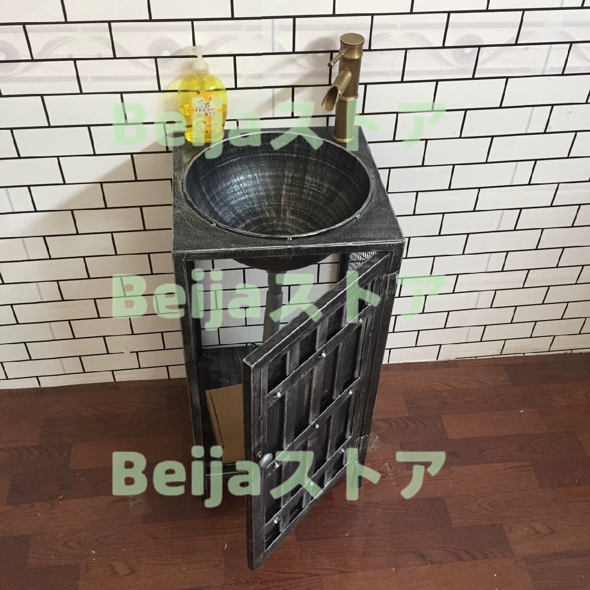 洗面器付きインダストリアルスタイルの洗面化粧台 蛇口と排水口付きのモダンな洗面台食器棚自立型バスルームキャビネット40*80cm