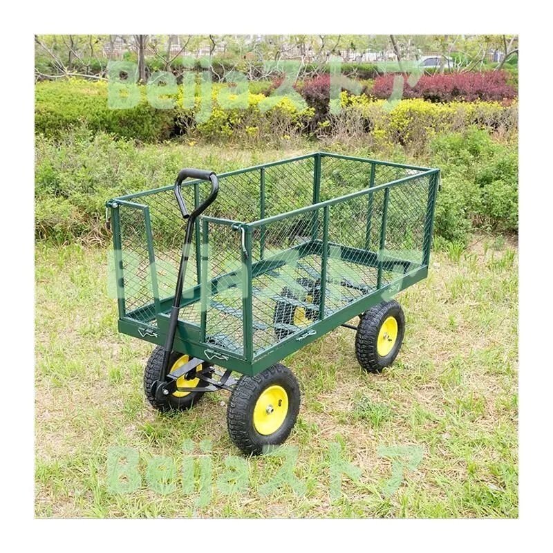 メッシュかご付き 台車 ガーデンカート 運搬車 手引き台車 多機能 空気圧タイヤ 取り外し可能な側面 耐荷重300kg 97*52*102CM_画像4