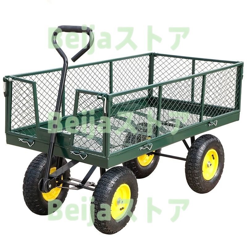メッシュかご付き 台車 ガーデンカート 運搬車 手引き台車 多機能 空気圧タイヤ 取り外し可能な側面 耐荷重300kg 97*52*102CM_画像5