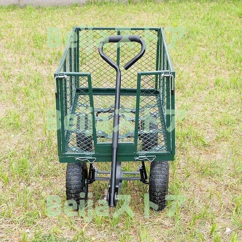 メッシュかご付き 台車 ガーデンカート 運搬車 手引き台車 多機能 空気圧タイヤ 取り外し可能な側面 耐荷重300kg 97*52*102CM_画像2