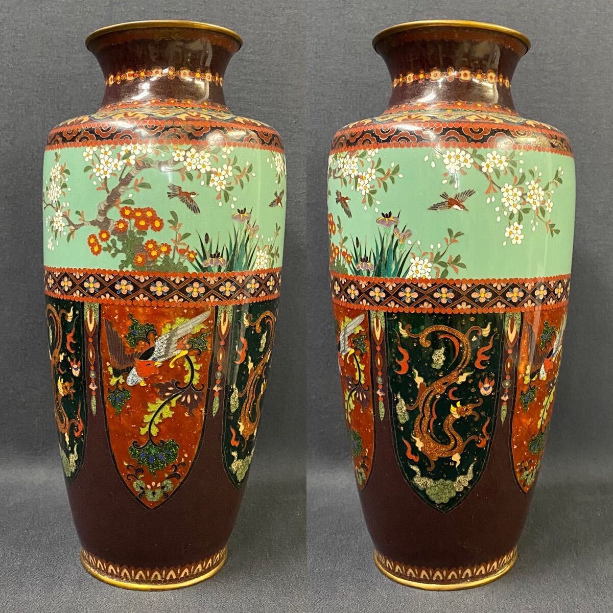 K5378B◇ 中国工芸品 七宝焼 めずらしく 花瓶 花入 花器 飾壷 緑 K5378B◇ 中国工芸品 七宝焼 めずらしく 花瓶 花入 花器 飾壷 緑