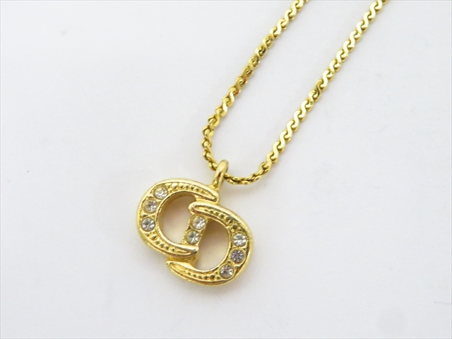 ◆◇Christian Dior クリスチャンディオール CD ロゴ ラインストーン ネックレス ゴールド GLD ヴィンテージ ◇◆