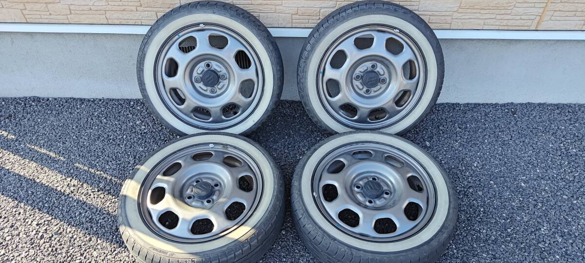 ☆中古☆ハスラー純正ホイール+ホワイトリボンタイヤセット 165 ☆中古☆ハスラー純正ホイール+ホワイトリボンタイヤセット 165