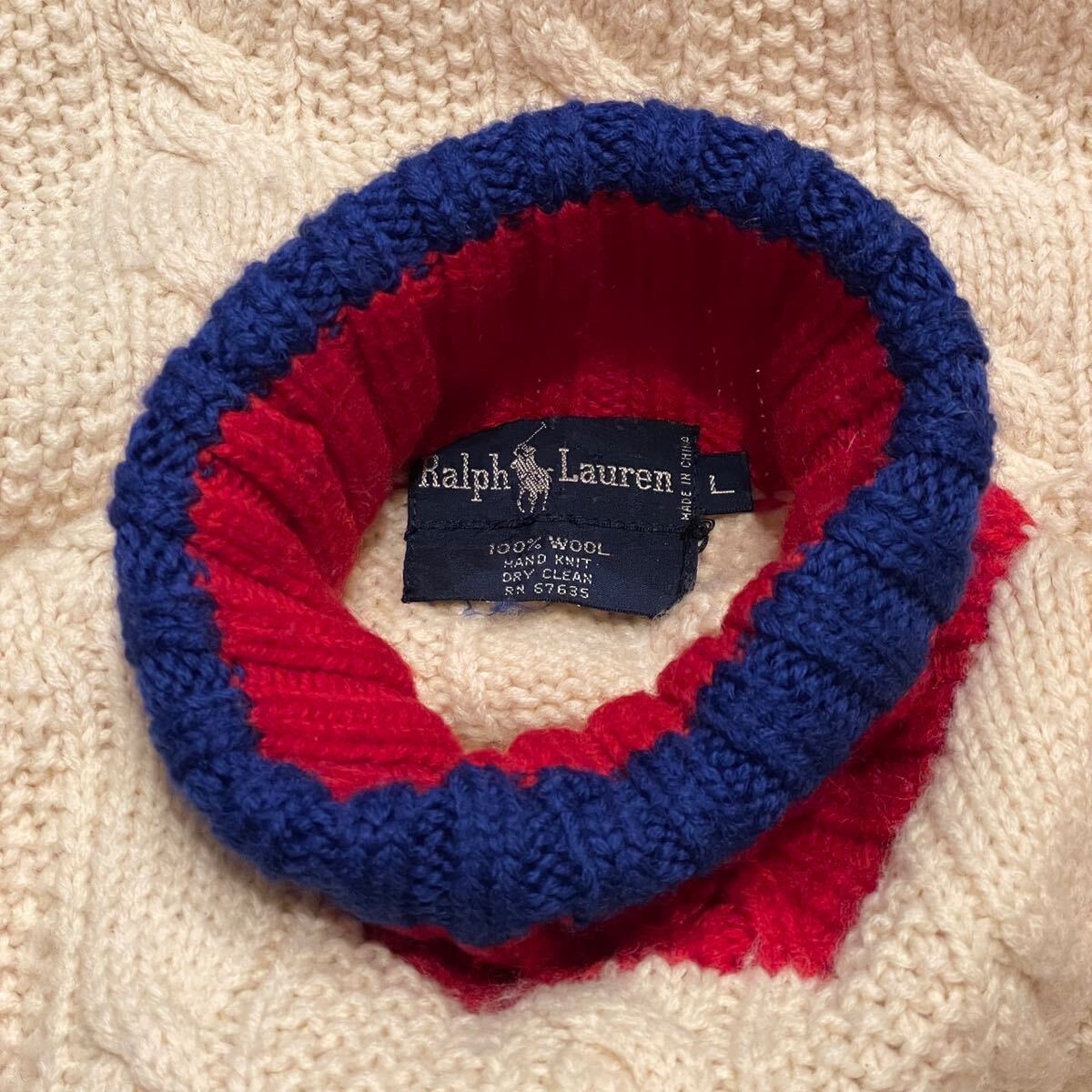 [L]90s Ralph Lauren рука вязаный HANDKNIT Ralph Lauren Vintage Vintage свитер ta-toru шея вязаный Turtle Neck