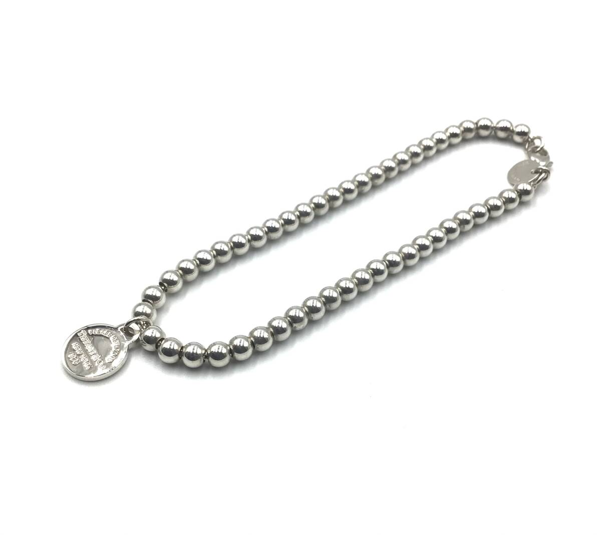 希少TIFFANY&Co. ティファニーリターントゥ シルバー×ブルーラウンドチャームボールチェーンＳＶ925シルバーブレスレット