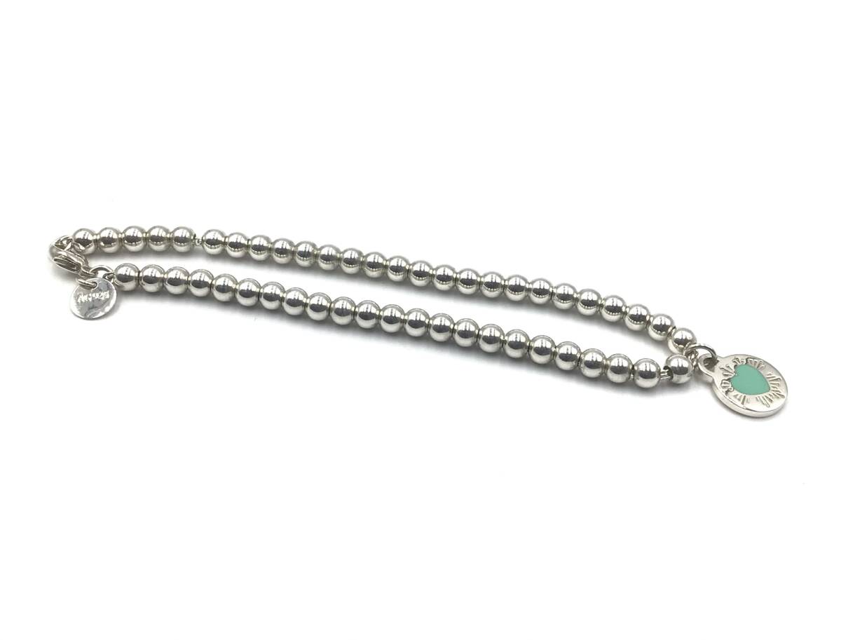希少TIFFANY&Co. ティファニーリターントゥ シルバー×ブルーラウンドチャームボールチェーンＳＶ925シルバーブレスレット