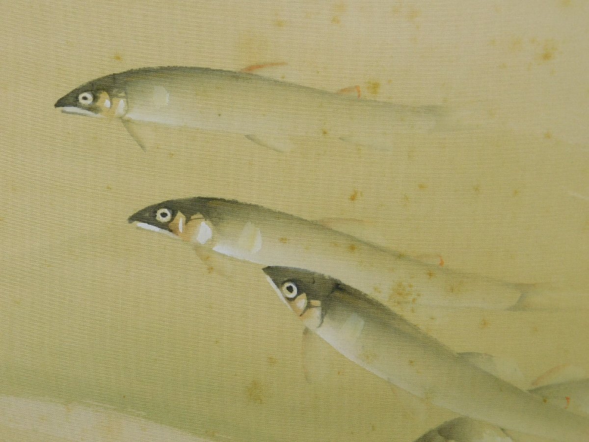 大矢峻嶺 香魚 日本画 絹本 軸装 掛軸 共箱 師 竹内栖鳳 岐阜の 大矢峻嶺 香魚 日本画 絹本 軸装 掛軸 共箱 師 竹内栖鳳 岐阜の