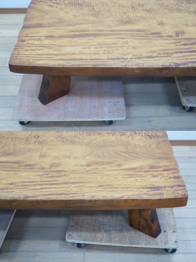 東ハ:【無垢】天然木 栃の木 一枚板 座卓 約148×87.5㎝ 高さ約 東ハ:【無垢】天然木 栃の木 一枚板 座卓 約148×87.5㎝ 高さ約