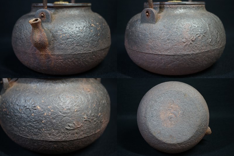 アンティーク】亀文堂造 鉄瓶 （亀文堂 波多野正平『月明梅香