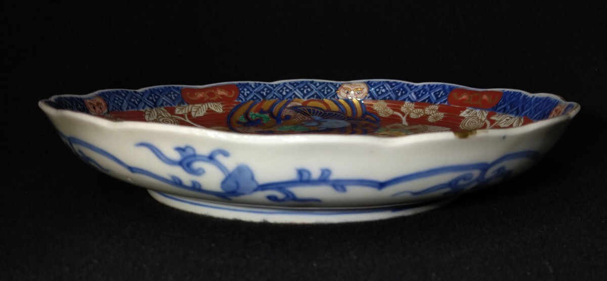 古伊万里 染付 金彩 色絵 花唐草文 富貴長春 花鳥図 輪花 25cm 古伊万里 染付 金彩 色絵 花唐草文 富貴長春 花鳥図 輪花 25cm