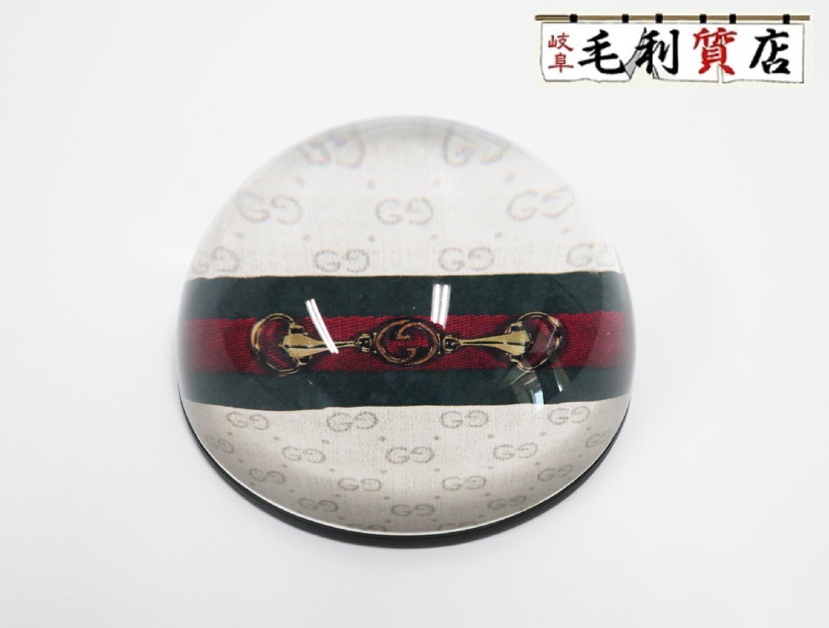 グッチ GUCCI ペーパーウェイト ホースビット GG柄 ガラス 置物 ステーショナリー 文具 インテリア【未使用】置物