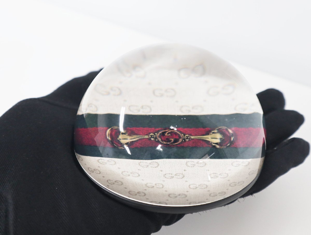 グッチ GUCCI ペーパーウェイト ホースビット GG柄 ガラス 置物 ステーショナリー 文具 インテリア【未使用】置物