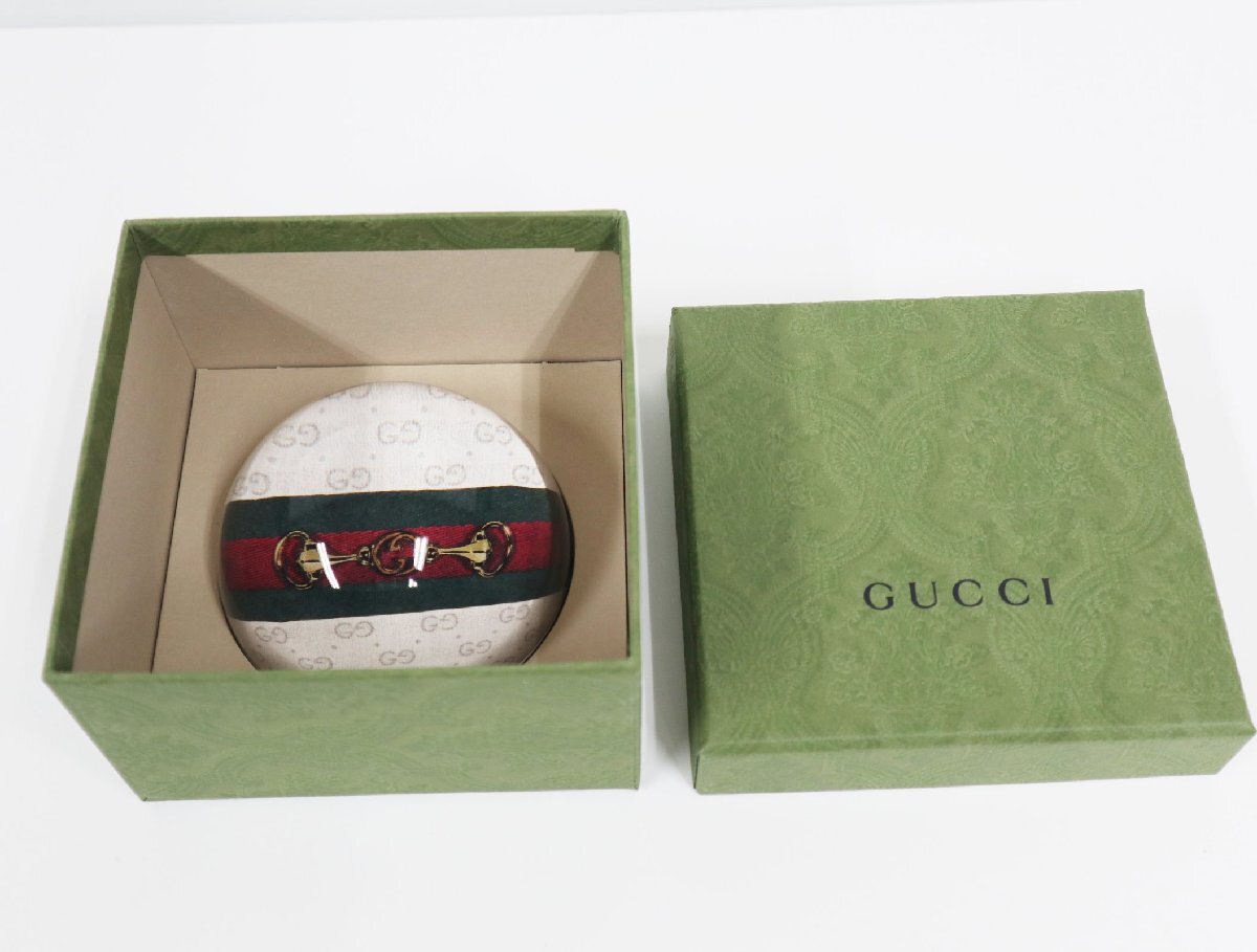 グッチ GUCCI ペーパーウェイト ホースビット GG柄 ガラス 置物 ステーショナリー 文具 インテリア【未使用】置物
