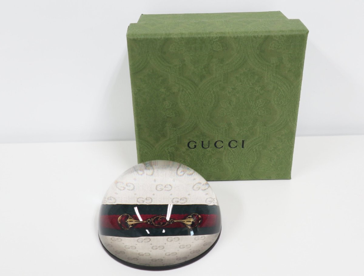 グッチ GUCCI ペーパーウェイト ホースビット GG柄 ガラス 置物 ステーショナリー 文具 インテリア【未使用】置物