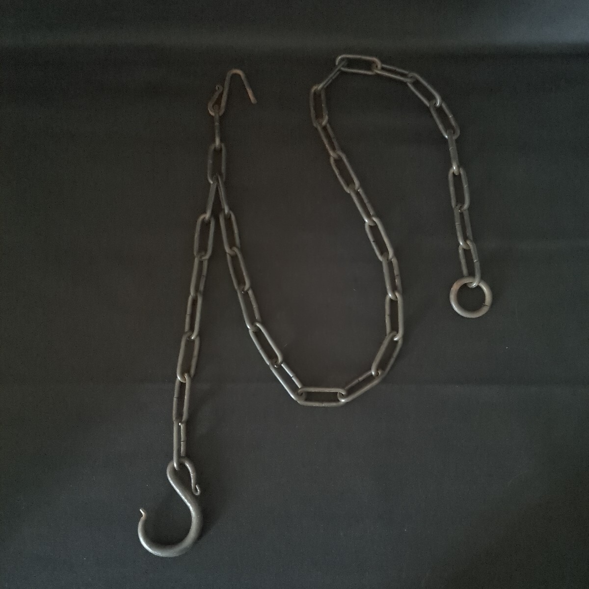 4144 鉄製 花鎖 自在 鎖 フック 時代物 古鉄 茶道具_画像1