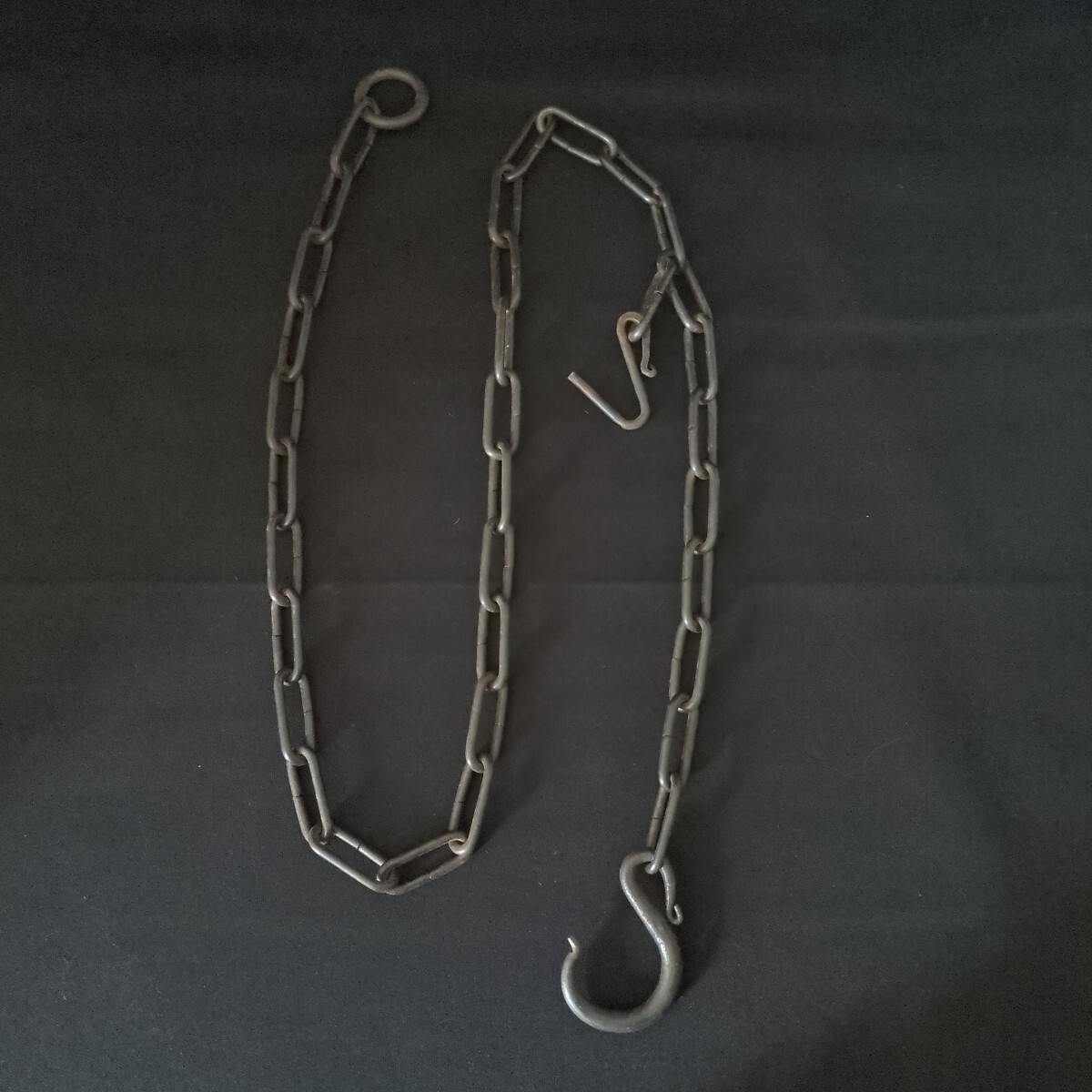 4144 鉄製 花鎖 自在 鎖 フック 時代物 古鉄 茶道具_画像2