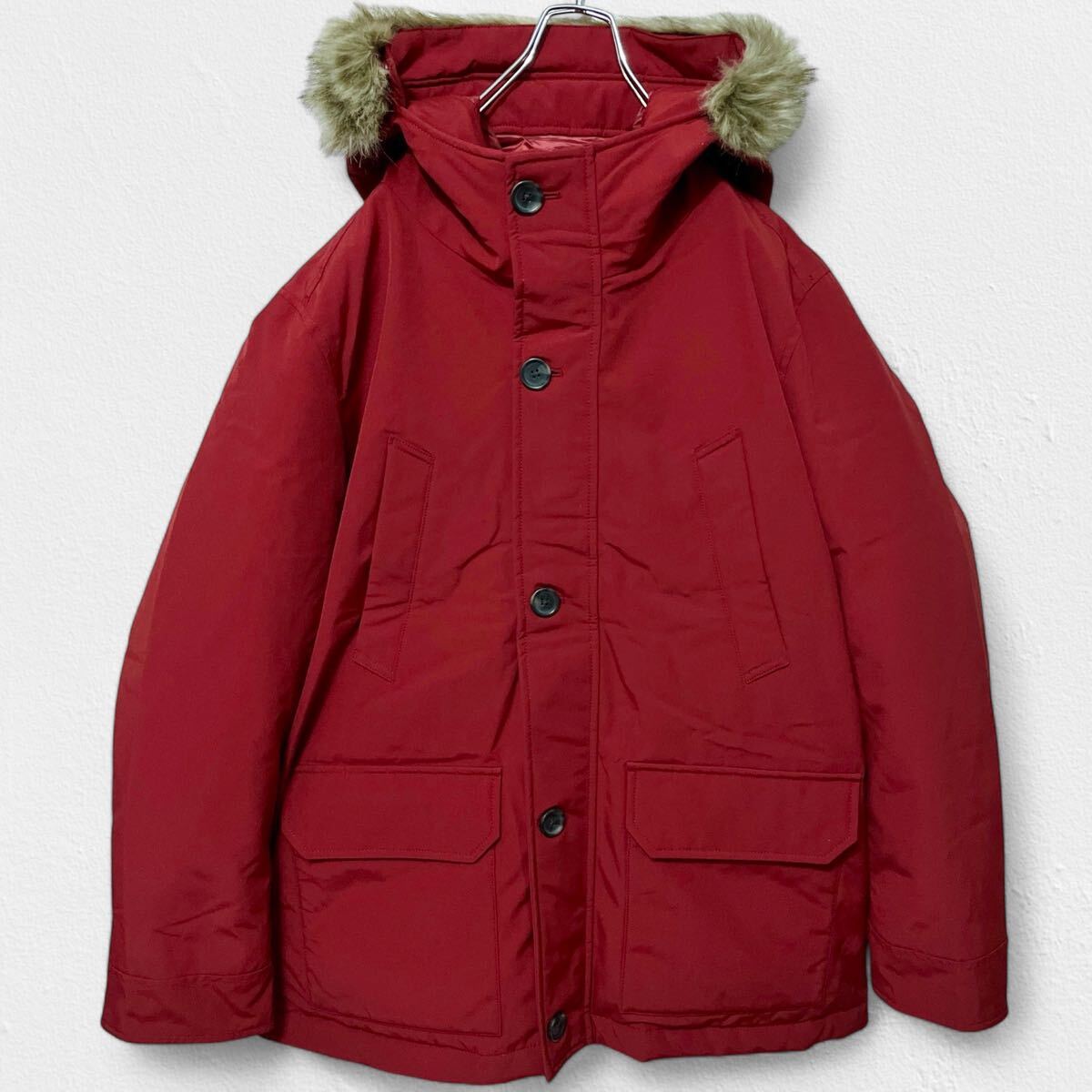 UNIQLO ユニクロ ノンキルト ダウンジャケット レッド メンズXL●洗濯プレス済●コート 防寒 ダウン アウター ジャンパー 古着/118