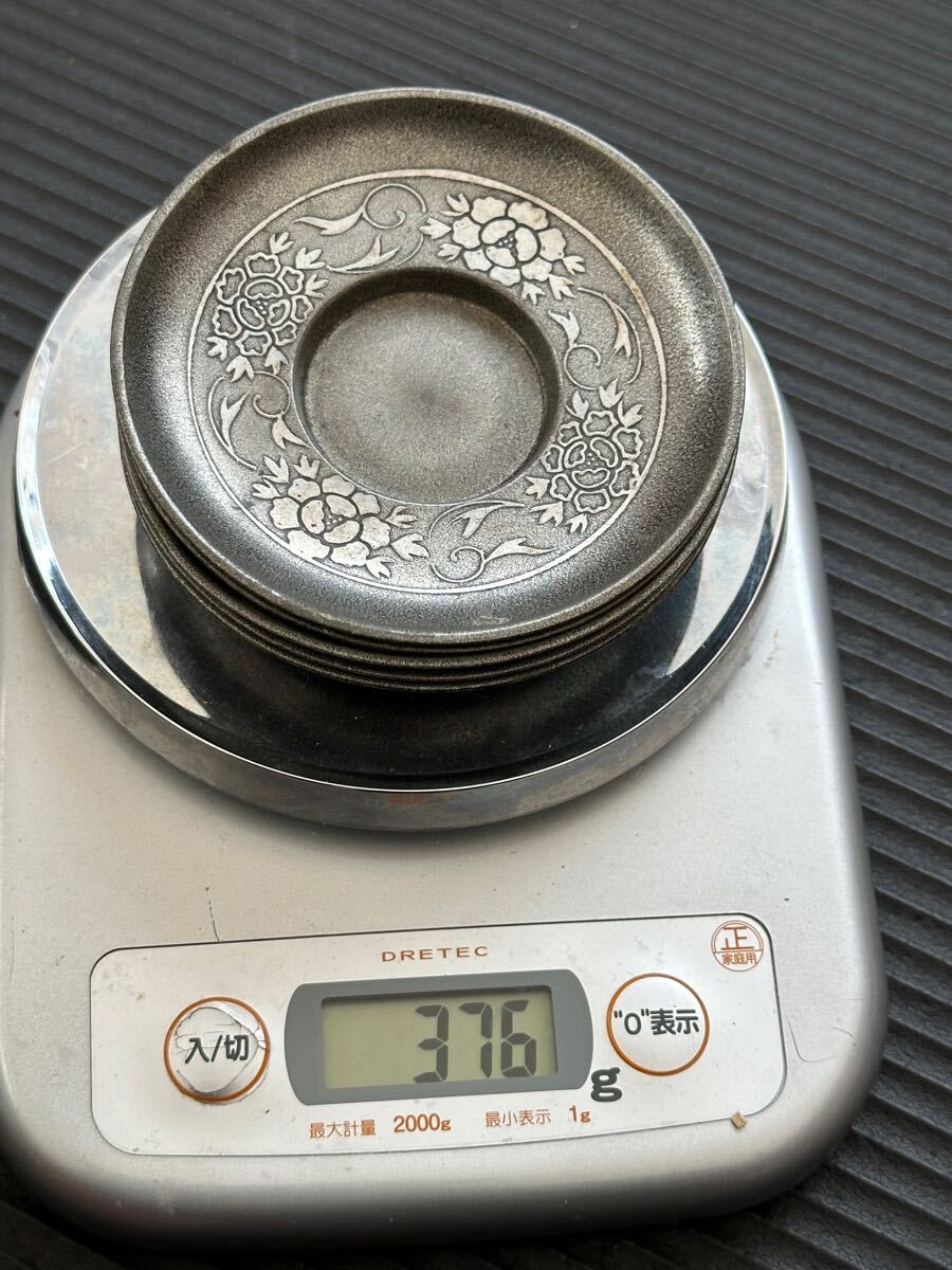 乾茂號造 錫製 茶托 在銘 古錫 時代物 五客 茶道具 煎茶道具 (錫 乾茂號造 錫製 茶托 在銘 古錫 時代物 五客 茶道具 煎茶道具 (錫