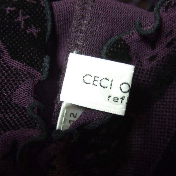 新品同様/セシオセラ CECI OU CELA カットソー 表記 M 9号 相当 濃紫 レディース 春秋 トップス 長袖 透け感 薄手 フロッキー チュール素材_画像5