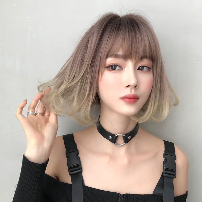 【新品！未使用！】グラデーションローズゴールド　ウイッグ　かつら　ショート　レディース　前髪　ネット付き
