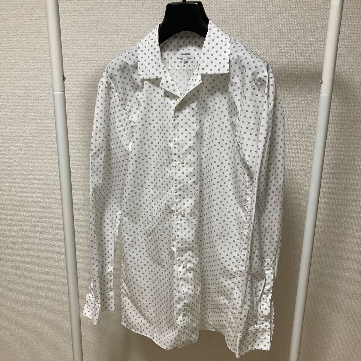 jil sander オープンカラー シャツ S相當 ドット柄 ホワイト コットン
