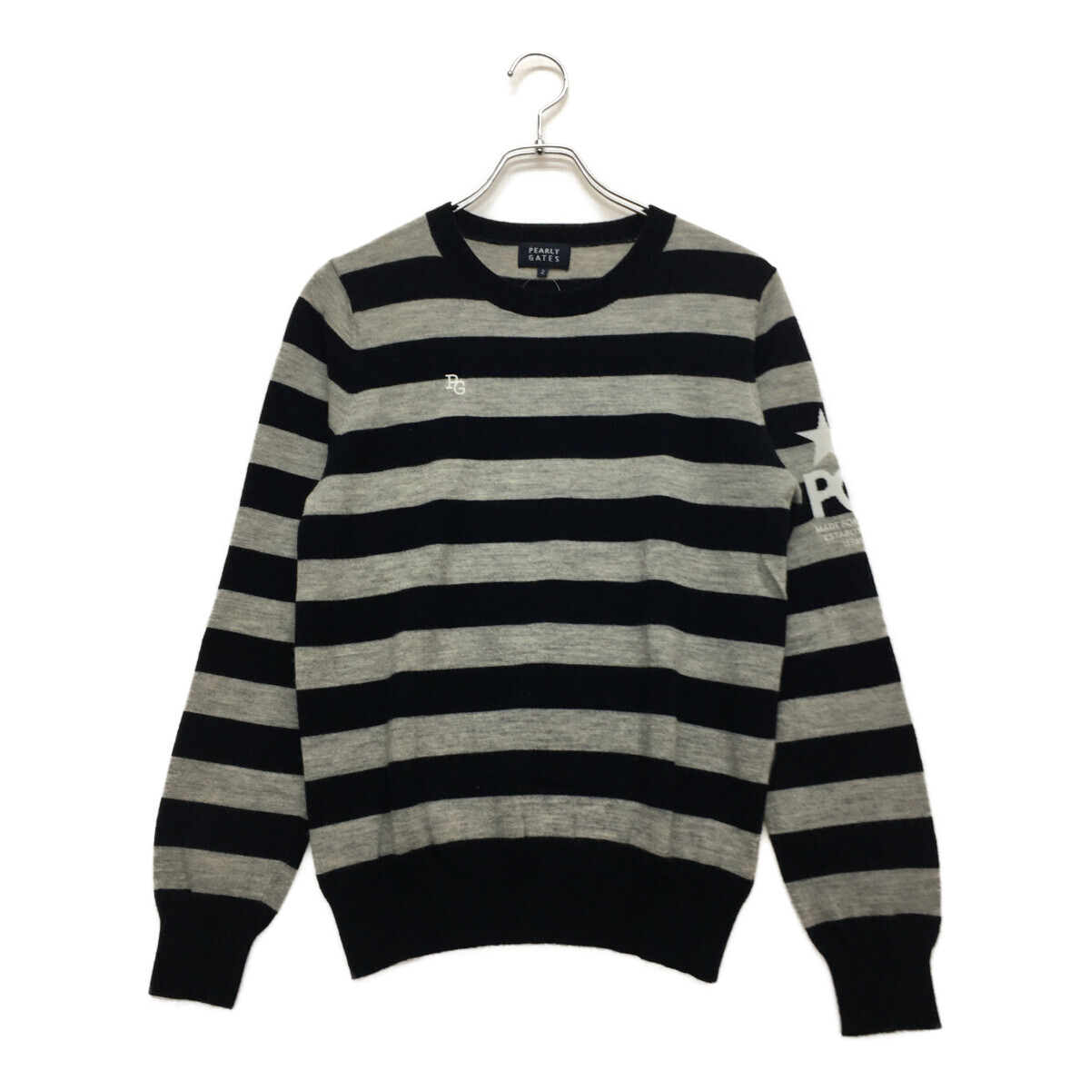 coco 中古【値下げ】 パーリーゲイツ レディース セーター 2(L) 紺×グレー ネイビー ボーダー レターパックプラス発送可 97865