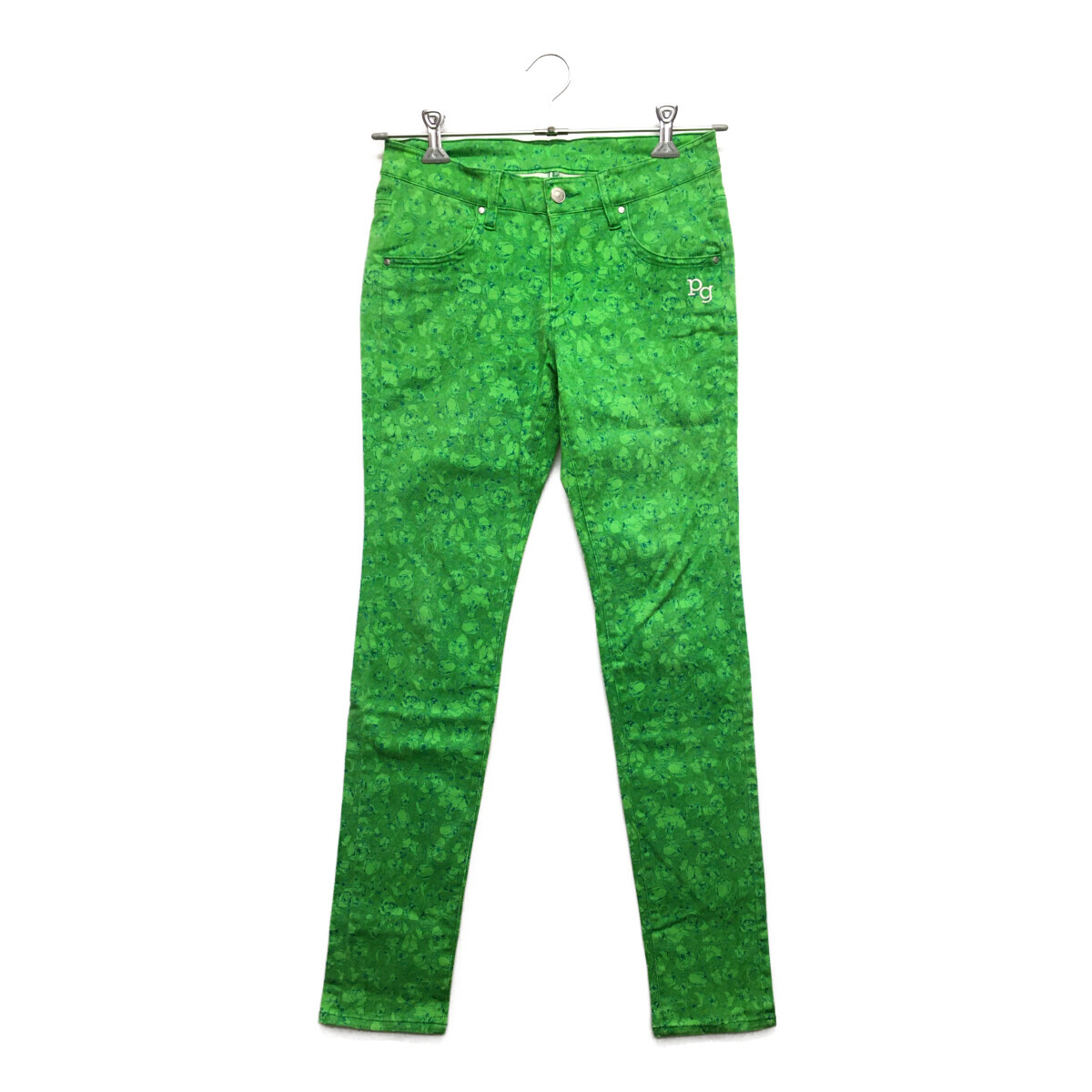 coco 中古【値下げ】 パーリーゲイツレディース パンツ 1(M) 緑 グリーン 花柄 総柄 ストレッチ レターパックプラス発送可 97558