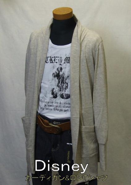 【Disney】モード系ブランドでDisneyとコラボ/ カーディガン&ロンＴシャツ/ベージュ系/L寸