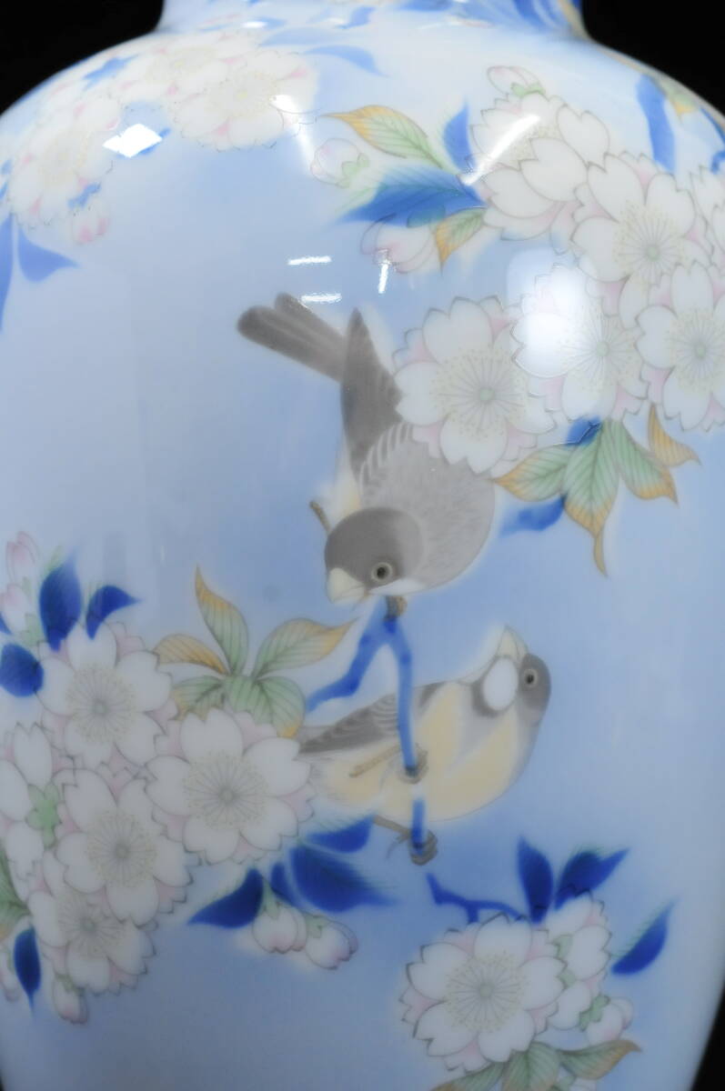随心堂】深川製 官窯染付 色絵花鳥図案 花瓶 壺 花生け 日本の