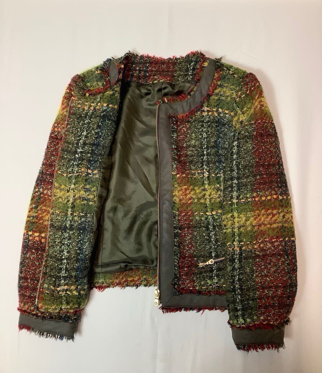 (レディース) Cest moijeu セモアージュ // 総裏 長袖 ツイード ジップ ノーカラー ジャケット・サイズ F (L位)_画像3