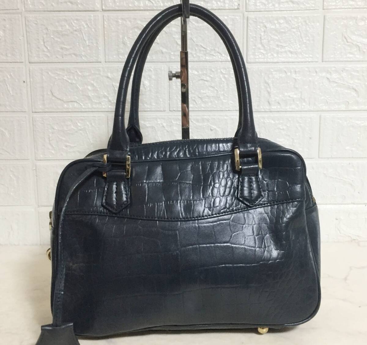 no31042 Falchi New York ファルチニューヨーク レザー クロコダイル型押 ハンド トート ミニボストン バッグ
