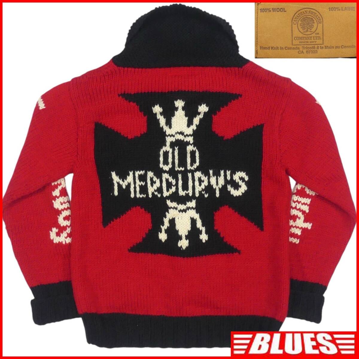 即決★Lucky Rudy★メンズ L カウチンセーター ラッキルーディー 赤 ウール ニット セーター カーディガン ジップアップ_画像1