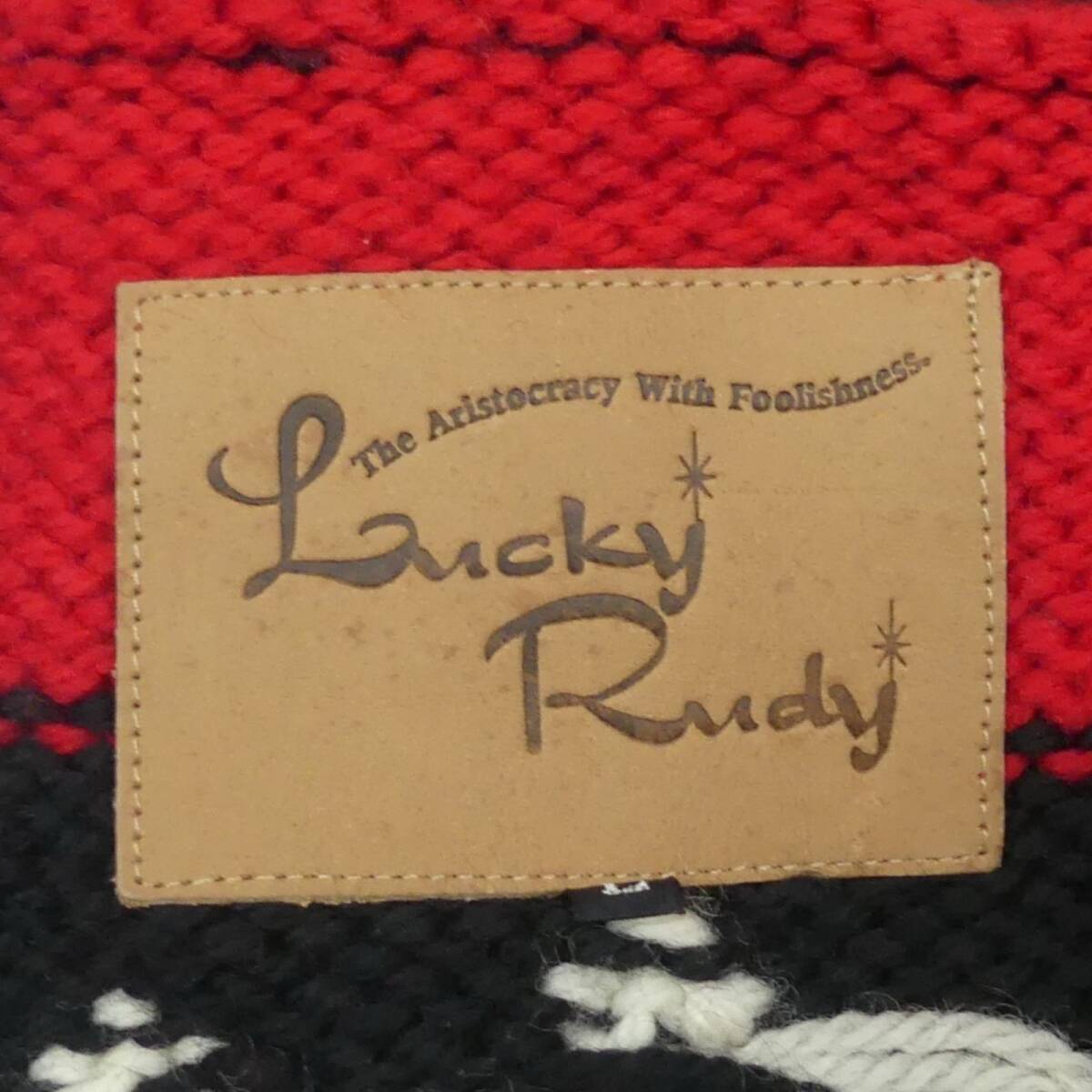 即決★Lucky Rudy★メンズ L カウチンセーター ラッキルーディー 赤 ウール ニット セーター カーディガン ジップアップ_画像7