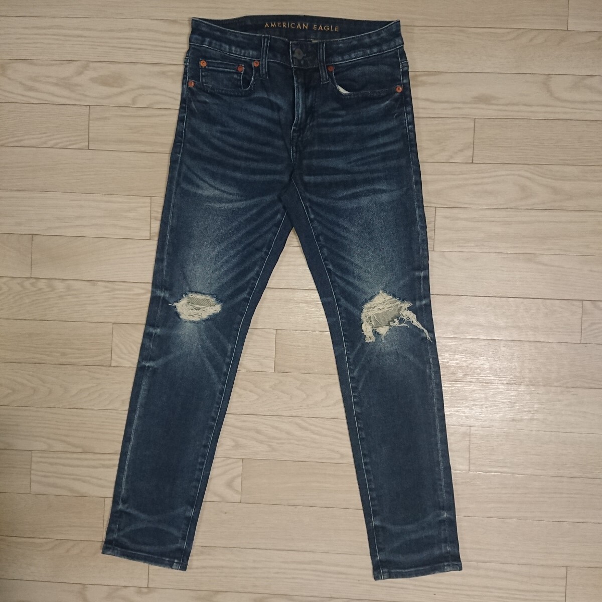 AMERICAN EAGLE アメリカンイーグル スキニー ネクストレベル フレックス デニムパンツ インディゴ クラッシュ ダメージ加工 28 ストレッチ