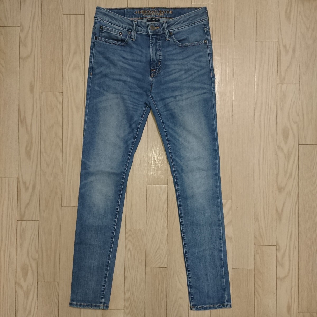 AMERICAN EAGLE アメリカンイーグル スーパー スキニー ボトムス ジーンズ デニムパンツ インディゴ ブルー ユーズド加工 30 ストレッチ