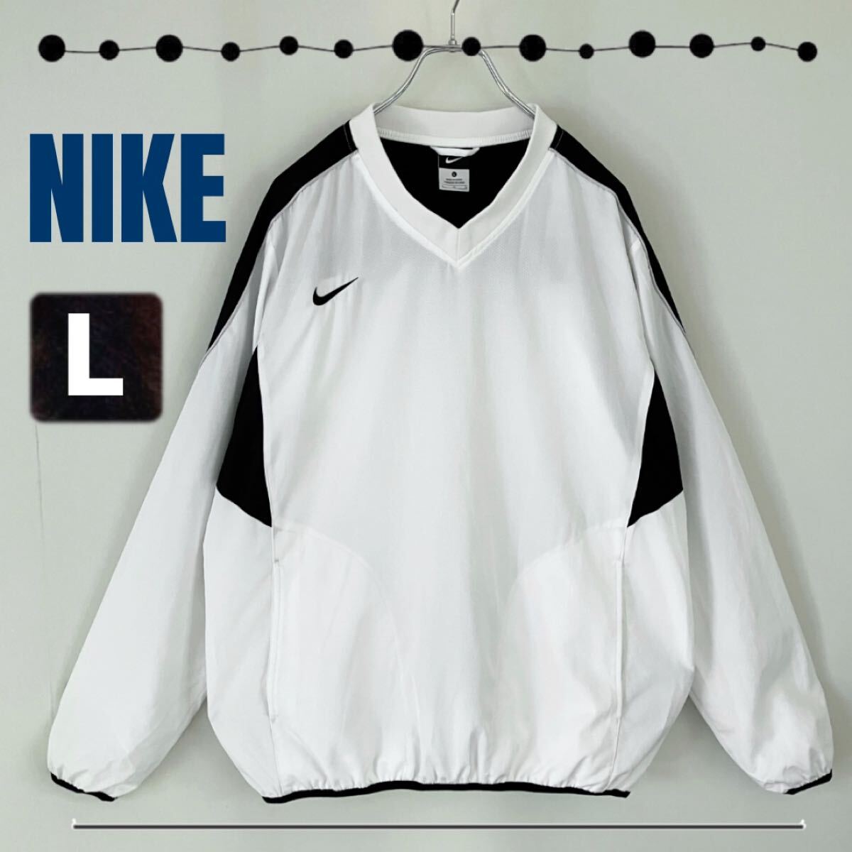 ナイキ NIKE★ナイロンプルオーバージャケット/ウィンドブレーカー★ハニカムリップストップ★刺繍スウッシュ/Vネック★メンズL