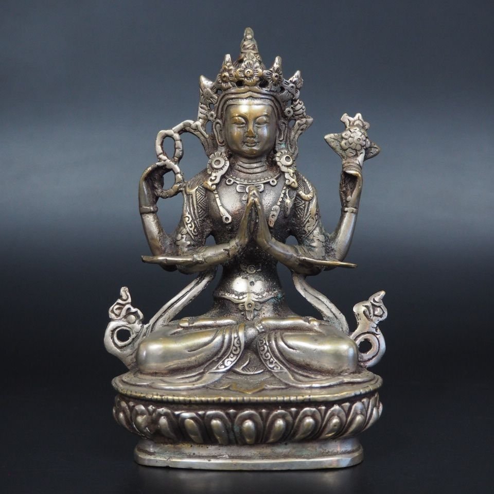 古銅仏像,賞物,置物,(旧家藏出)細工細作,古玩,古董,高1⃣️4⃣️cm,重370克 旧蔵 清 純銅 彩繪 空行母護法 仏像 銅製品 古銅 極細工 稀少