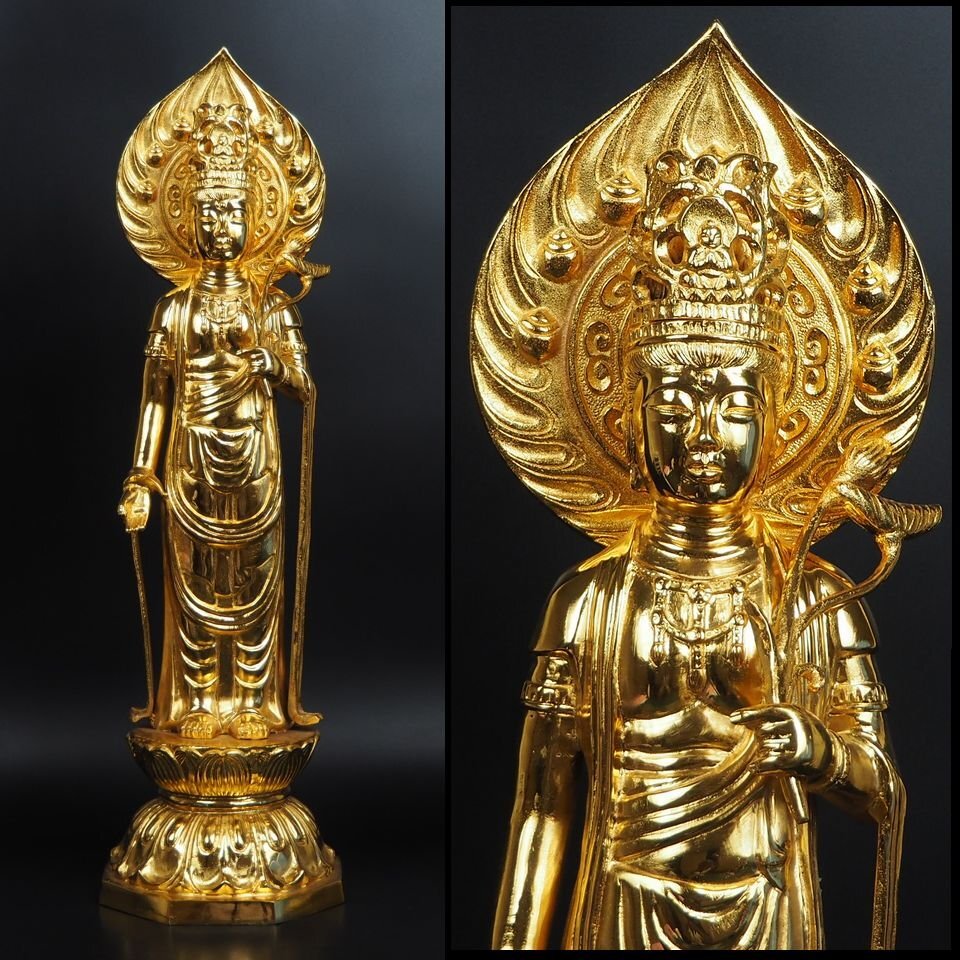 超爆安 金富士】値下げ中 検f/ 高さ62cm 銅製 大型金仕上げ聖観音菩薩立像 金製