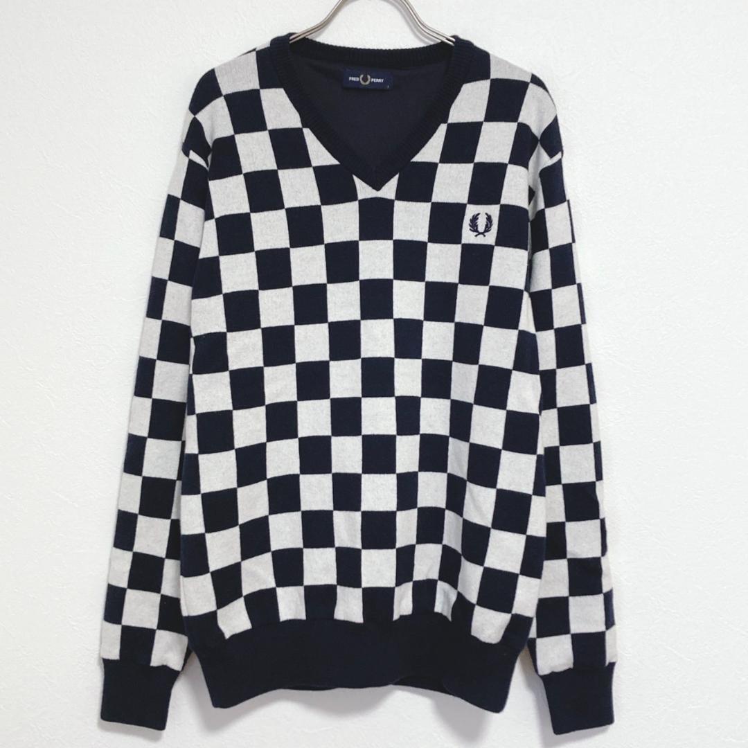FRED PERRY×BEAMS GOLF 別注 チェッカーフラッグ柄　ニット