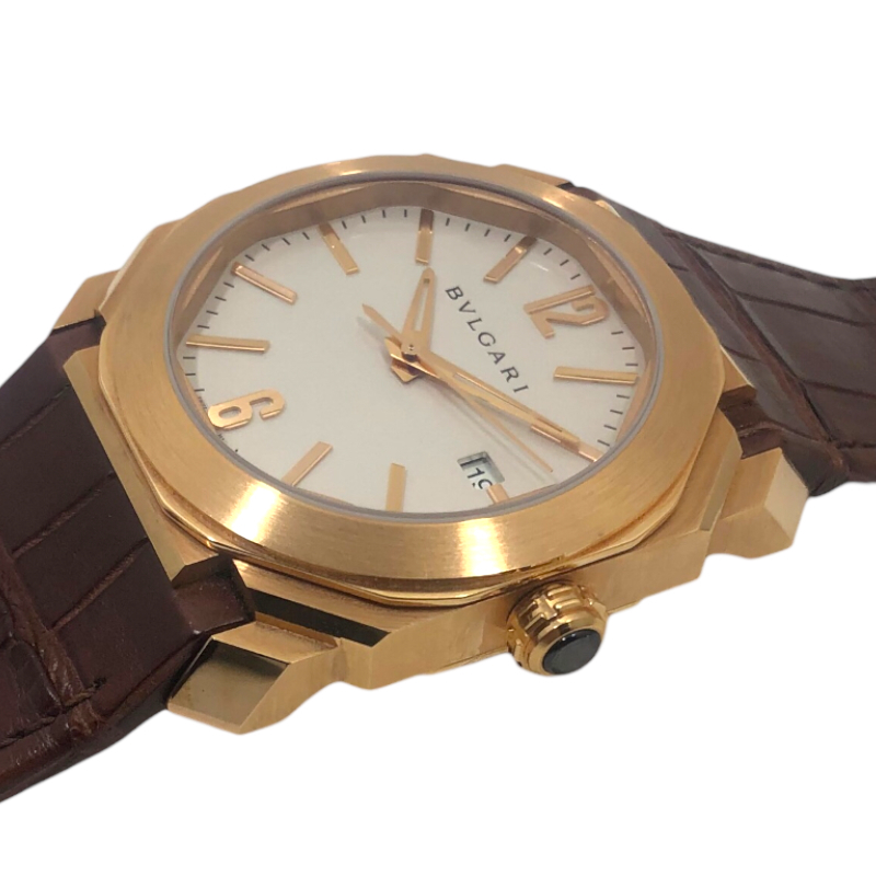 ブルガリ BVLGARI オクト ソロテンポ BGOP38G シルバー文字盤 K18PG/レザーストラップ 腕時計 中古 メンズ