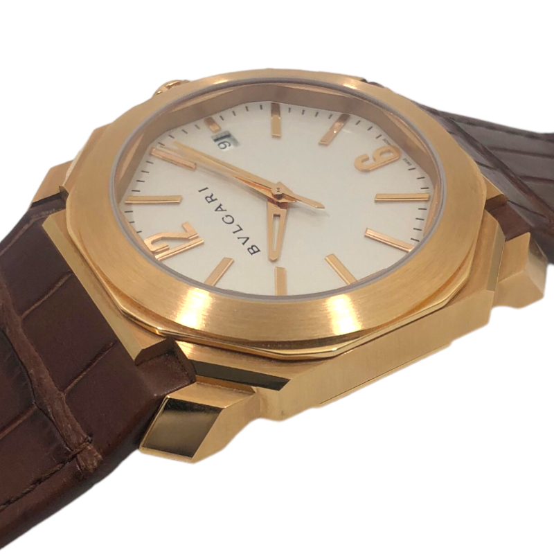 ブルガリ BVLGARI オクト ソロテンポ BGOP38G シルバー文字盤 K18PG/レザーストラップ 腕時計 中古 メンズ