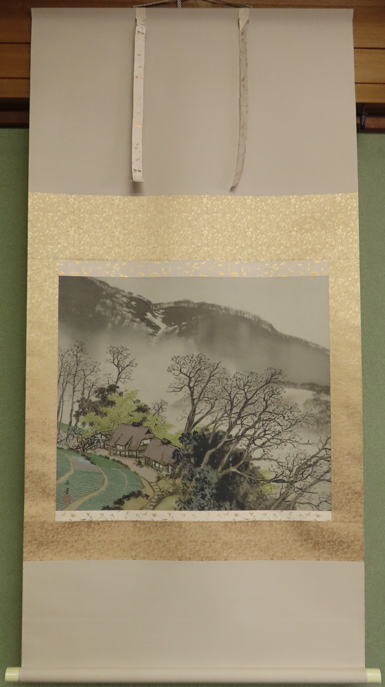 石版画★　川合玉堂　『山家早春図』　掛軸