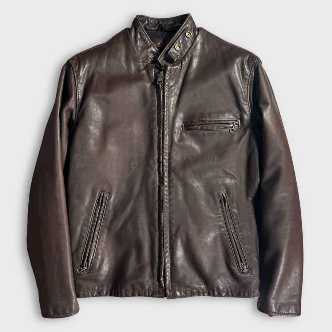40 SCHOTT ショット ライダースジャケット レザー ブラウン ボア 40 SCHOTT ショット ライダースジャケット レザー ブラウン ボア
