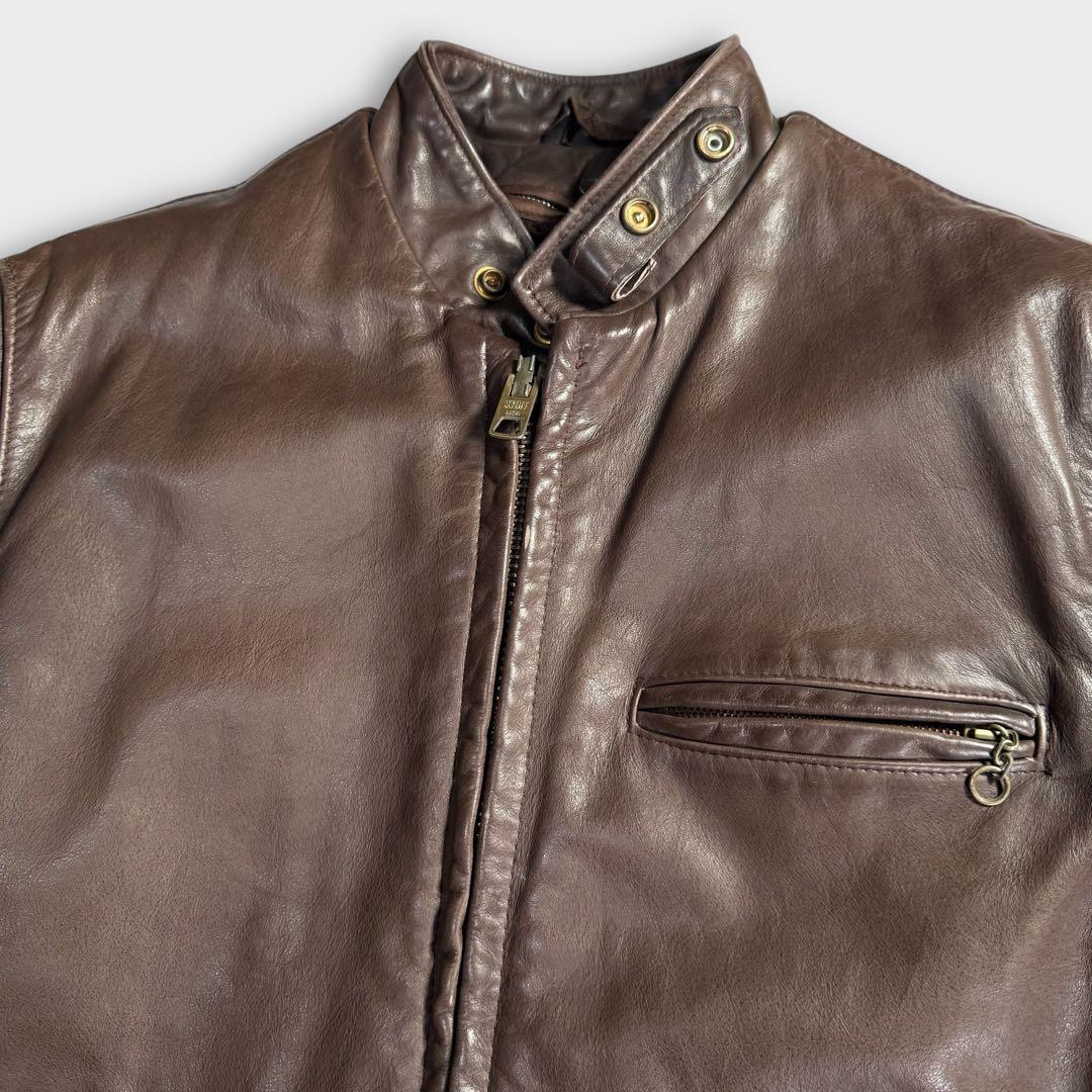 40 SCHOTT ショット ライダースジャケット レザー ブラウン ボア 40 SCHOTT ショット ライダースジャケット レザー ブラウン ボア