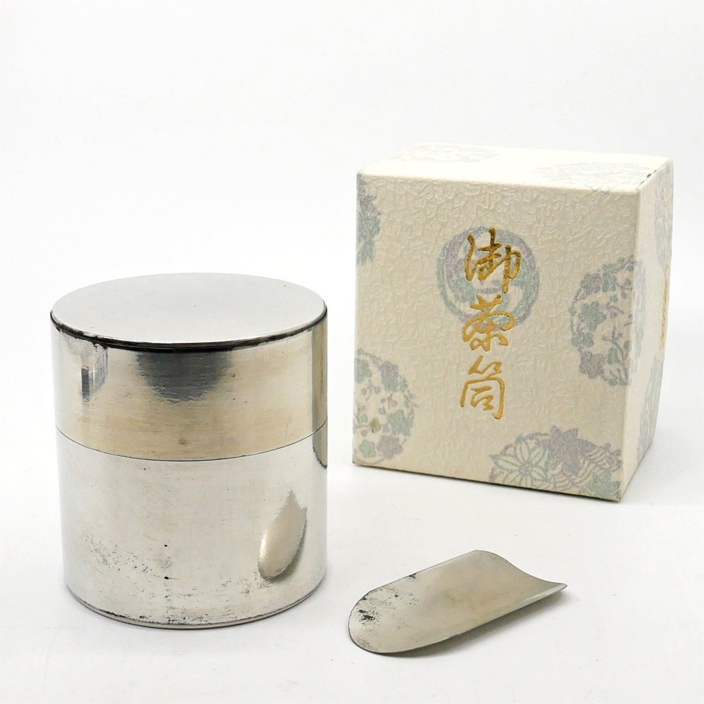 ● 開化堂 Kaikado 茶筒 取込盆用 120g ブリキ製 茶さじ付 箱付 京都 伝統工芸 定価24,200円
