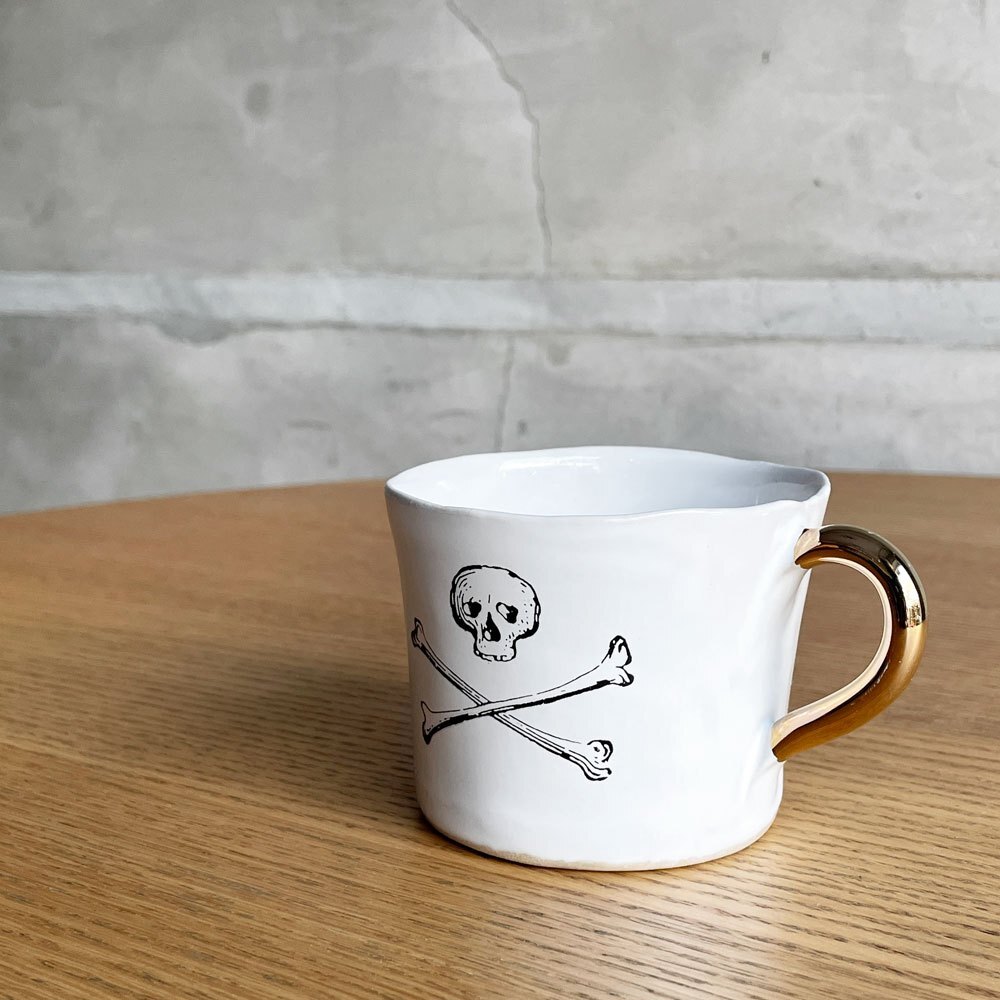 ♪ クーンケラミック Kuhn Keramik スカル&クロスボーン Skull and Crossbones コーヒーカップ マグカップ ゴールドハンドル ドイツ 希少
