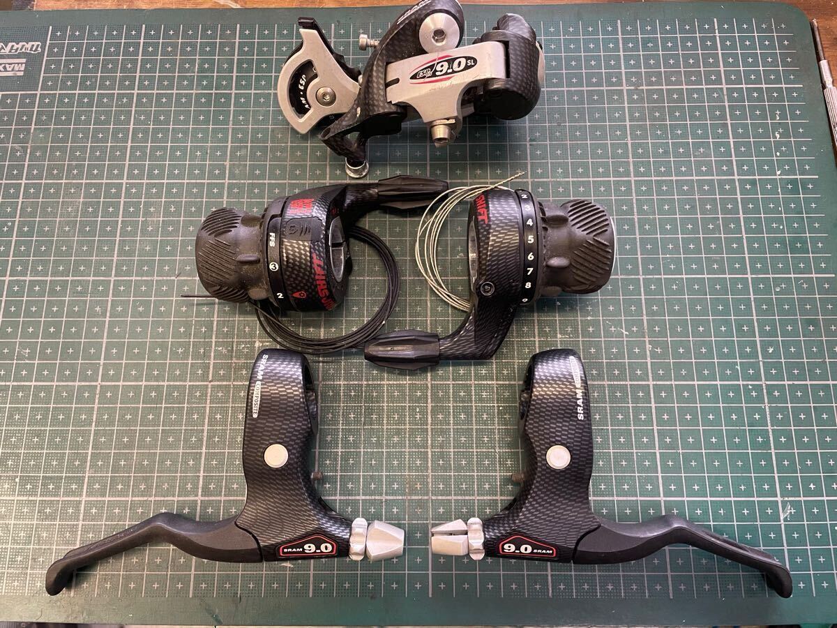 中古美品 SRAM ESP 9.0 BL GripShifter 2nd edition RD 3点セット Vブレーキ仕様 3x9速 シフトワイヤー中古